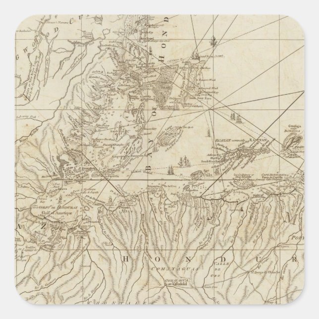 Die Bucht von Honduras Quadratischer Aufkleber (Vorderseite)