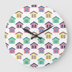 Die bunten Strand-Häuser Große Wanduhr
