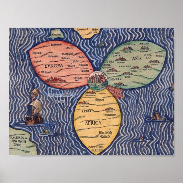 DIE BUNTING CLOVER LEAF KARTE VON JERUSALEM (1581) POSTER (Vorne)