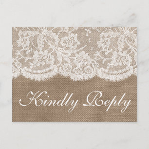 Die Burlap & Lace Hochzeit-Kollektion RSVP Einladungspostkarte