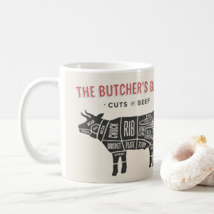 Die Butcher führen Teile von Rindfleisch Kaffeetasse