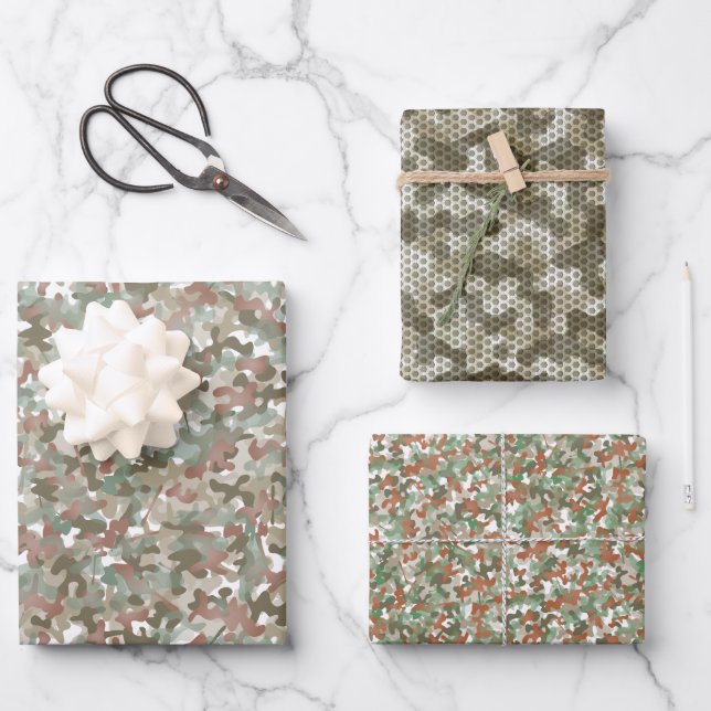 Die Camouflage ist grün und braun in Erdtönen Geschenkpapier Set (Vorderseite)