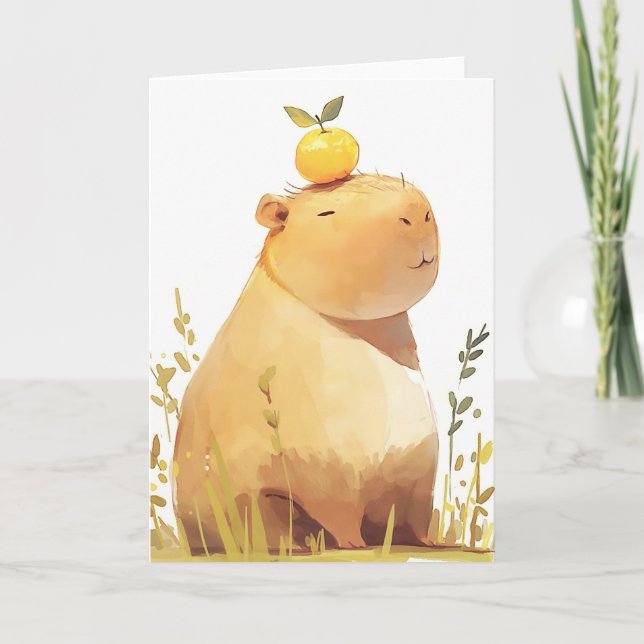 Die Capybara, die ein Orange trug Karte (Vorderseite)