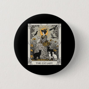 Die Cat Lady Tarot Card Vintag Gothic Women Cat Button