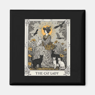 Die Cat Lady Tarot Card Vintag Gothic Women Cat Magnet