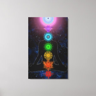 Die Chakras - mit Sternen und Meditation Leinwanddruck