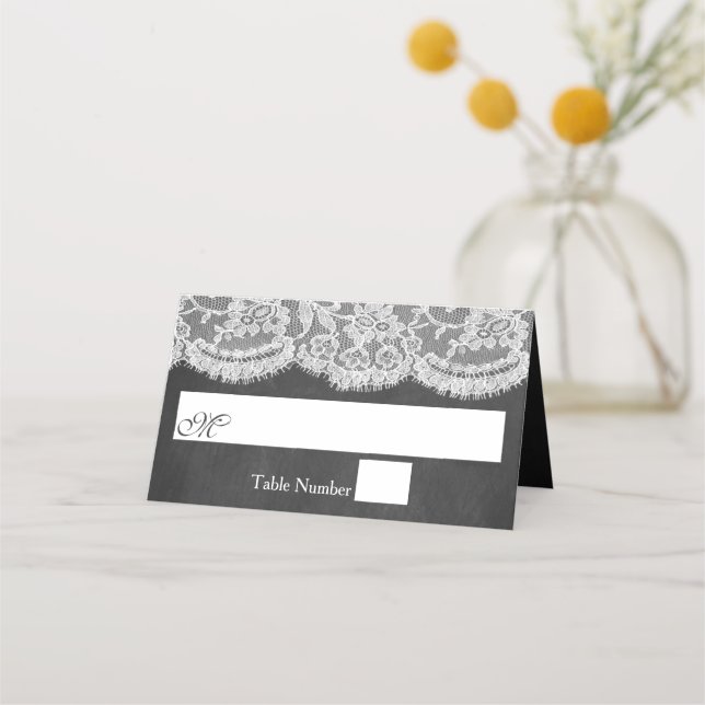 Die Chalkboard & Lace Wedding Collection Platzkarte (Vorderseite)