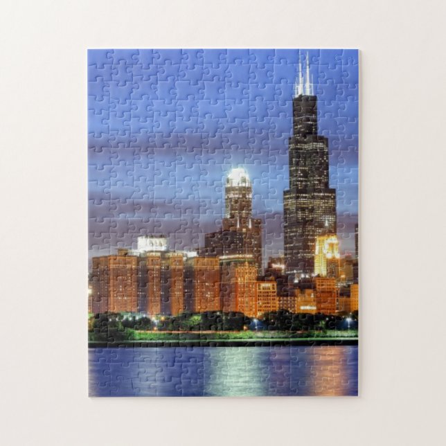Die Chicago-Skyline vom Adler Planetarium Puzzle (Vertikal)