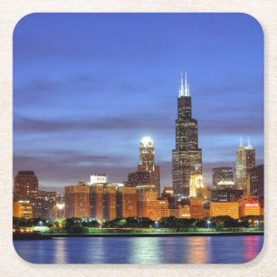Die Chicago-Skyline vom Adler Planetarium Rechteckiger Pappuntersetzer