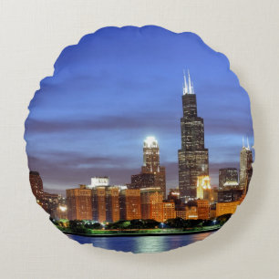 Die Chicago-Skyline vom Adler Planetarium Rundes Kissen