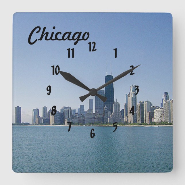Die Chicagoer Skyline Quadratische Wanduhr (Vorderseite)