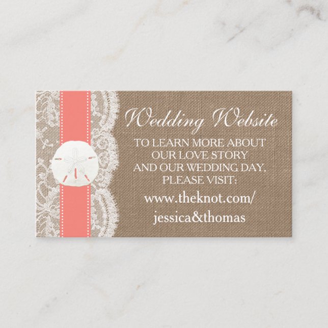 Die Coral Sand Dollar Beach Wedding Collection Begleitkarte (Vorderseite)