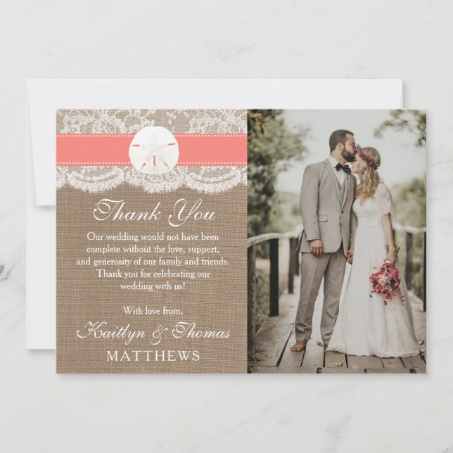 Die Coral Sand Dollar Beach Wedding Collection Dankeskarte (Vorderseite)