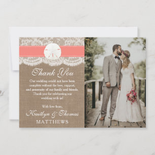 Die Coral Sand Dollar Beach Wedding Collection Dankeskarte