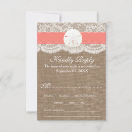 Die Coral Sand Dollar Beach Wedding Collection RSVP Karte