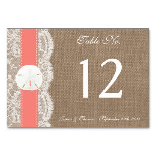 Die Coral Sand Dollar Beach Wedding Collection Tischnummer