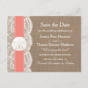 Die Coral Sand Dollar Collection Save the Date Ankündigungspostkarte