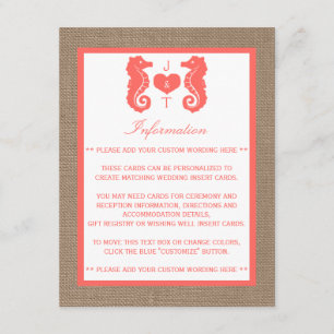 Die Coral Seahors Burlap Beach Wedding Collection Begleitkarte
