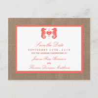 Die Coral Seepferd Burlap Beach Wedding Collection
