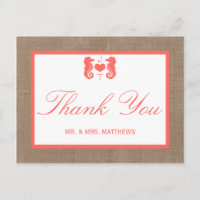 Die Coral Seepferd Burlap Beach Wedding Collection