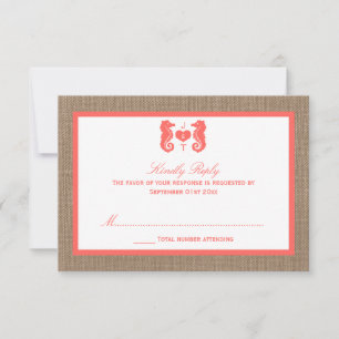 Die Coral Seepferd Burlap Beach Wedding Collection RSVP Karte