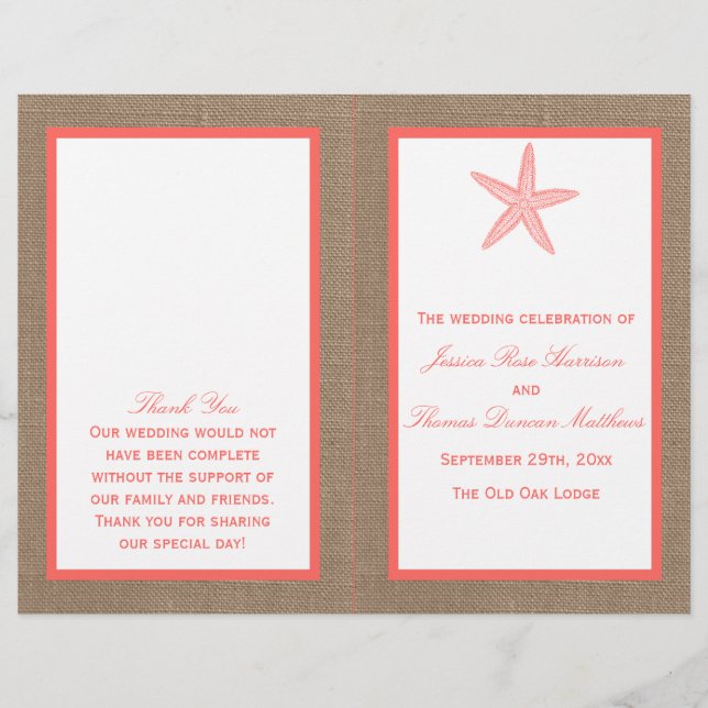 Die Coral Starfish Burlap Beach Wedding Collection (Vorderseite)