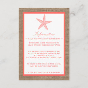 Die Coral Starfish Burlap Beach Wedding Collection Begleitkarte