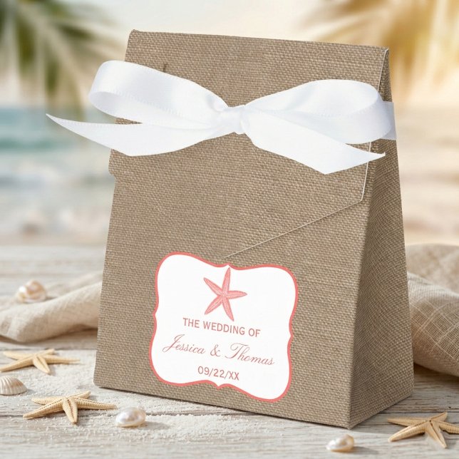 Die Coral Starfish Burlap Beach Wedding Collection Geschenkschachtel (Von Creator hochgeladen)
