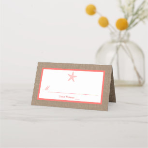 Die Coral Starfish Burlap Beach Wedding Collection Platzkarte