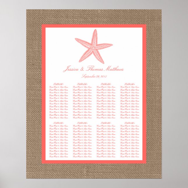 Die Coral Starfish Burlap Beach Wedding Collection Poster (Vorne)