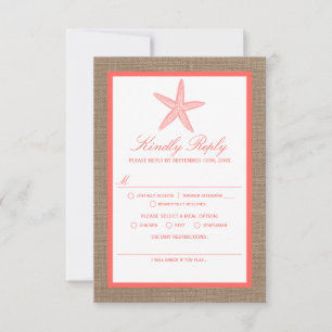 Die Coral Starfish Burlap Beach Wedding Collection RSVP Karte