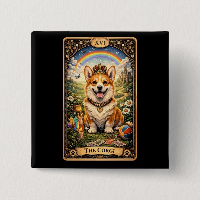 Die Corgi-Tarotkarte Button (Vorderseite)