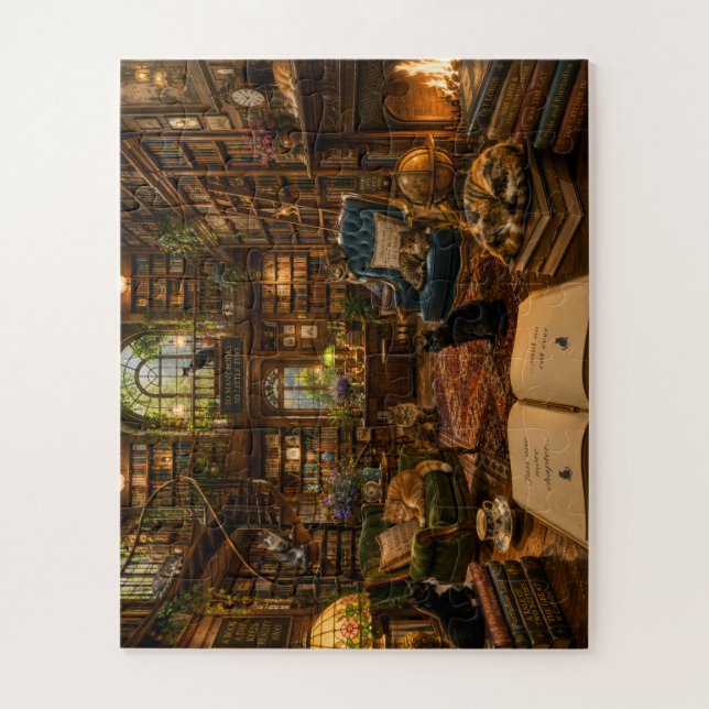 Die Cozy Cats Bibliothek  - Puzzle (Vertikal)