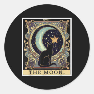 Die Cresent Mond Tarot Karte Vintage Schwarze Katz Runder Aufkleber