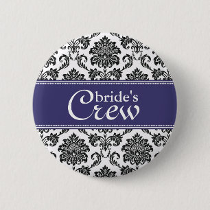 Die Crew-Knopf der blauen Damast-Braut Button