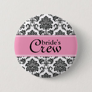 Die Crew-Knopf der rosa Damast-Braut Button