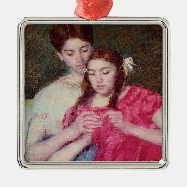 Die Crochet-Lektion (zwei Schwestern) Ornament Aus Metall (Vorne)