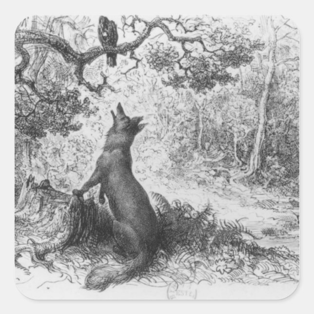 Die Crow und der Fuchs Quadratischer Aufkleber (Vorderseite)