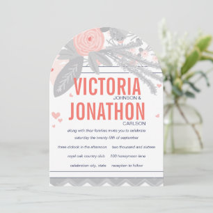 Die Cut Coral Gray und Navy Floral Fauna Hochzeit Einladung