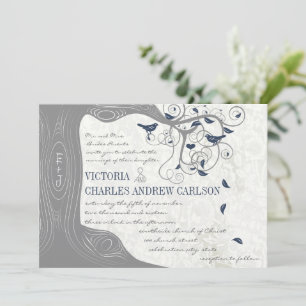 Die Cut Gray Navy Love Bird Hochzeit Einladungen