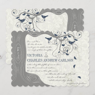 Die Cut Gray Navy Love Bird Hochzeit Einladungen