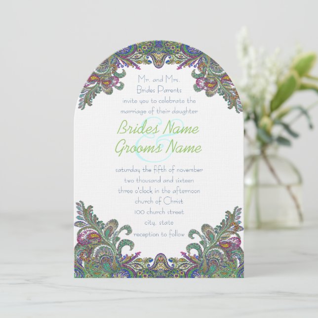 Die Cut Green Raspberry Blue Wedding Einladung (Stehend Vorderseite)