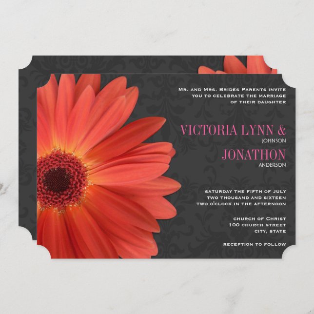 Die Cut Pink Orange Gerber Daisy Wedding Einladung (Vorne/Hinten)