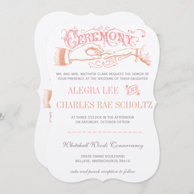 Die Cut Rose Gold Pink Coral Moderne Typografie Einladung (Vorne/Hinten)