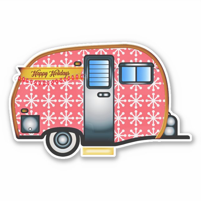 DIE CUT STYLE CAMPER TRAILER CHRISTMAS DECAL AUFKLEBER (Vorderseite)