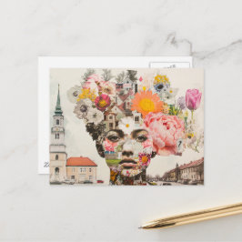 Die Dame Collage Blumen und Gebäude Postkarte