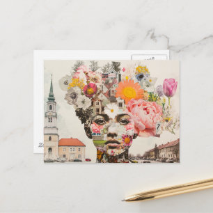 Die Dame Collage Blumen und Gebäude Postkarte
