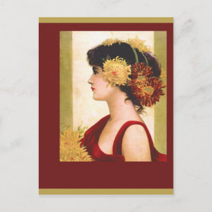 Die Dame in Maroon und Gold Postkarte
