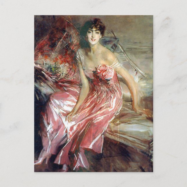 Die Dame in Pink (1916) von Giovanni Boldini Postkarte (Vorderseite)