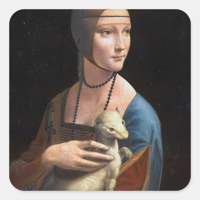 Die Dame mit dem Unkraut von Leonardo da Vinci ren Quadratischer Aufkleber (Vorderseite)